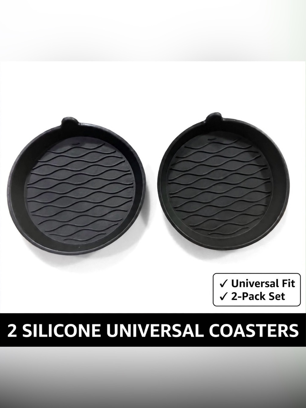TRI22 Car Coasters for Cup Holders - 2 Pack Black Silicone Universal Fit Non-Sli